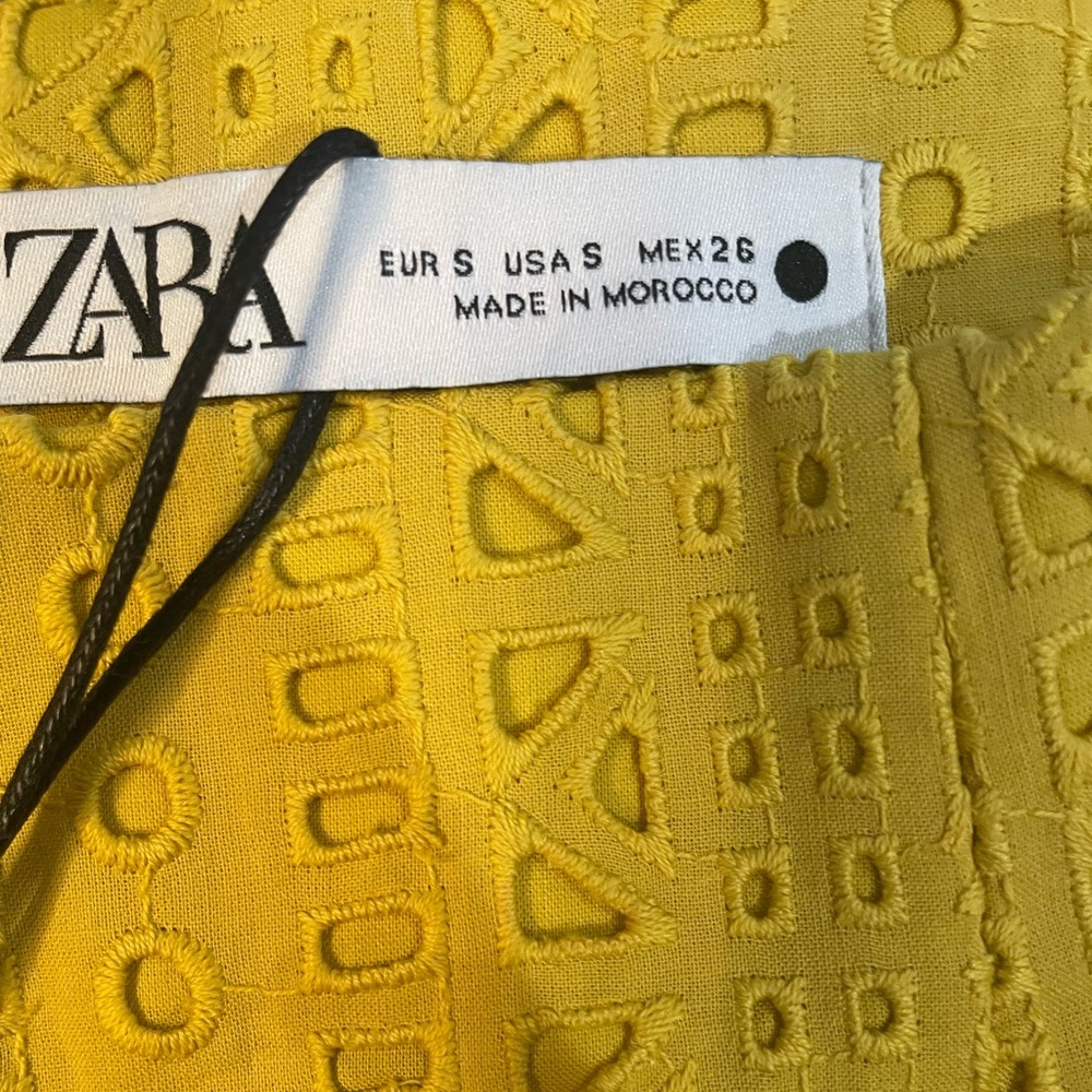 ZARA Yellow Ruffle Skirt High Waist Cut Out Embroidered Summer Size S - Picture 6 of 12